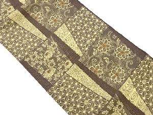 八重桜唐草に菊・麻の葉模様織出し名古屋帯